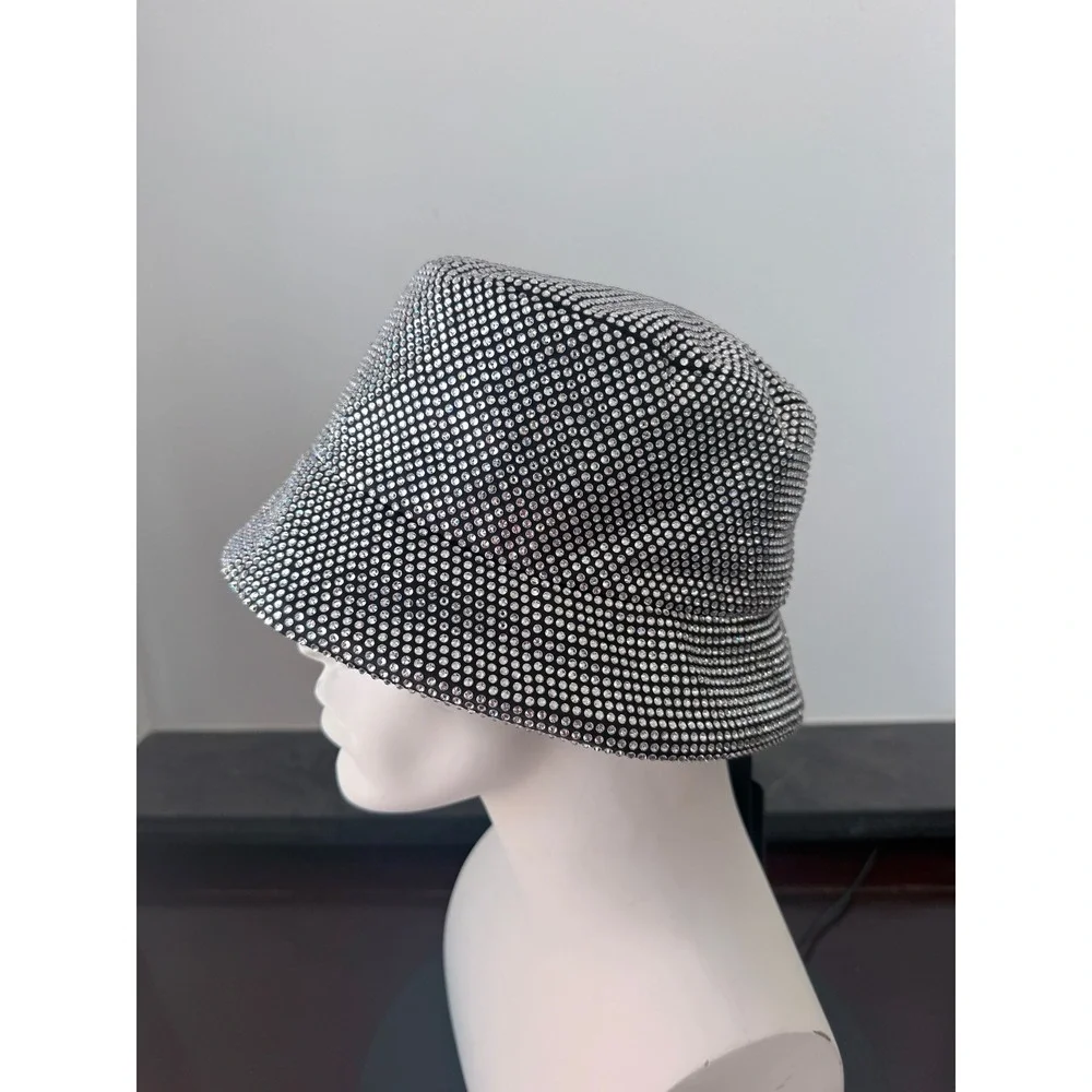 Prada Crystal Re-Nylon Bucket Hat Silver Black 1HC137 2CLA F0T70 Size S NEW - Picture 5 of 9